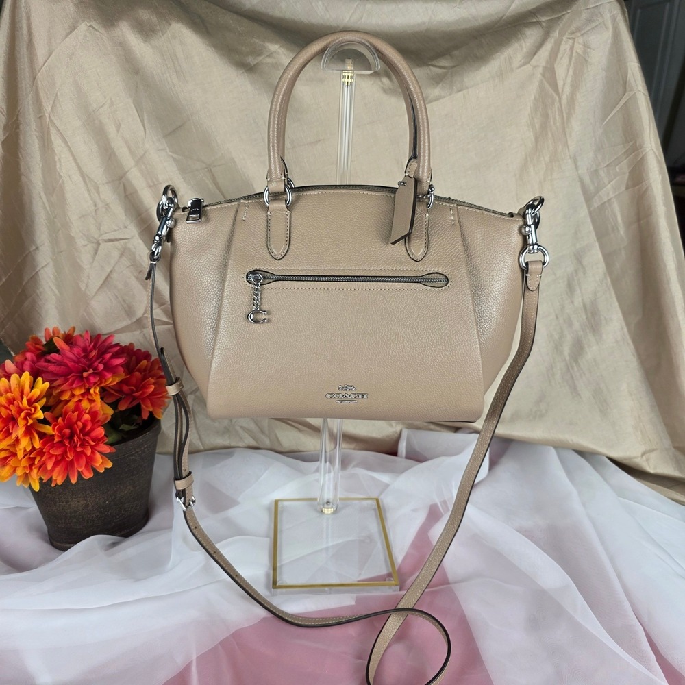 Coach Elise Satchel Pebble Leather Taupe Crossbody Handbag 79316